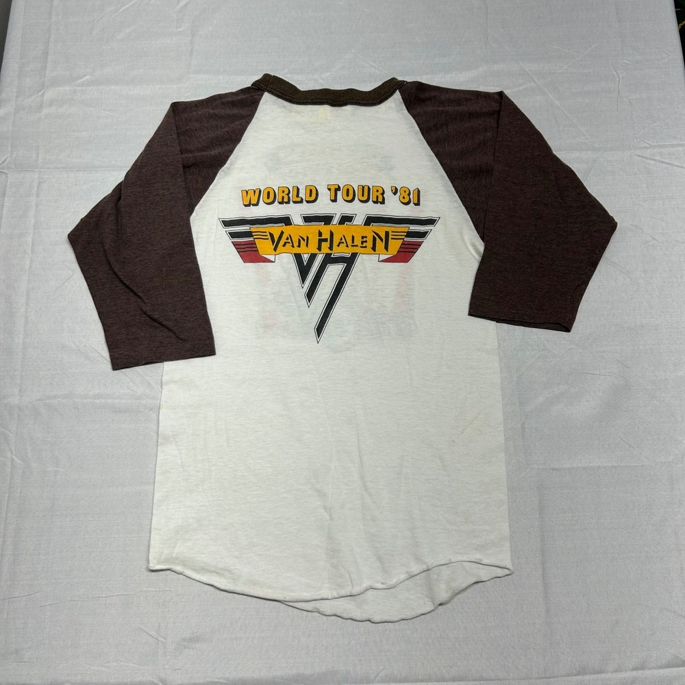 Vintage 1981 Van Halen Worldwide Tour Raglan T-Shirt Brown Cream 3/4 Sleeve Med - Picture 8 of 10